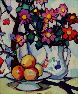 Still Life of Dahlias and Fruit, c.1910-12